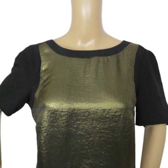 Bisou Bisou Michelle Bohbot Gold and Black Color Block Blouse - Picture 2 of 7